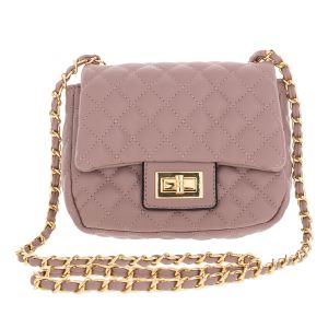 La Terre Quilted Vegan Leather Crossbody with Chain Handle - Lavender