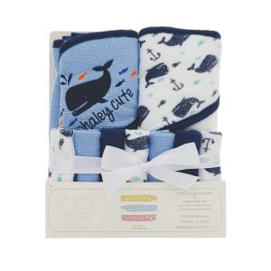 9-Piece Hooded Towel & Wash Cloth Set - Blue Whale
