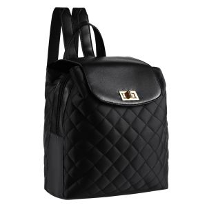 Black Quilted Vegan Leather and Nylon Backpack