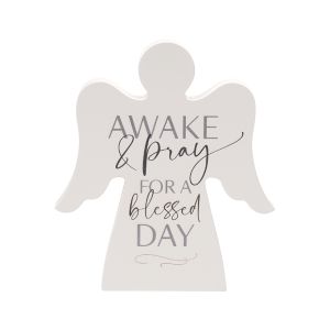 Angel Shaped Wood Sign - Awake and Pray