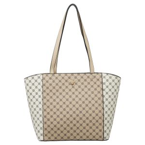 Vegan Leather Tote with Bee Accent - Taupe and White
