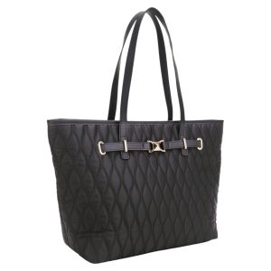 Quilted Nylon Tote Bag with Front Detail - Black