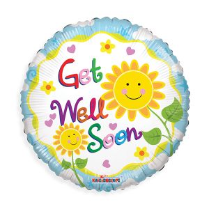 Get Well Soon Smiling Sunflowers Foil Balloon - Bagged
