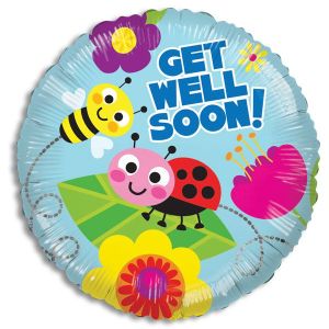 Get Well Soon Bugs and Flowers Foil Balloon - Bagged