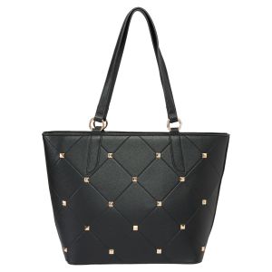 Quilted Vegan Leather Tote - Black