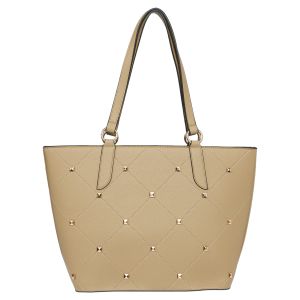 Quilted Vegan Leather Tote - Taupe