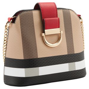 Plaid Dome Crossbody Purse - Brown and Red