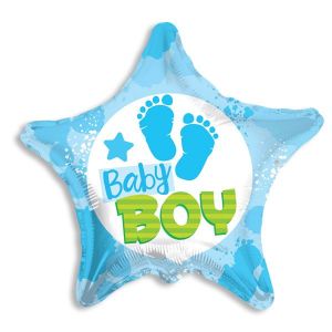 Baby Boy Footprints Star Foil Balloon