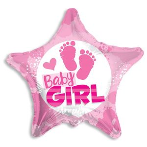 Baby Girl Footprints Star Foil Balloon