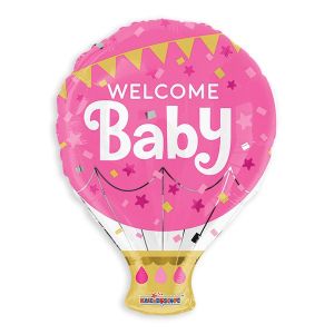 Welcome Baby Hot Air Balloon Foil Balloon - Girl
