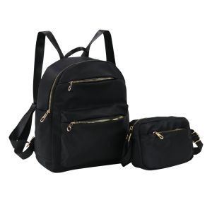 2-Piece Nylon Backpack with Crossbody - Black