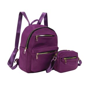2-Piece Nylon Backpack with Crossbody - Purple
