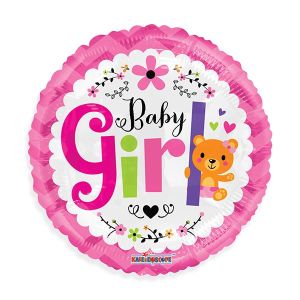Baby Girl Bear Foil Balloon - Bagged