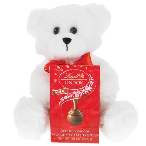 White Plush Valentine's Day Bear with Lindor Chocolates