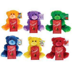 Colorful Plush Bear with Lindt Lindor Chocolates