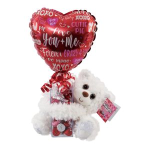 Valentine Kelliloons with White Bear and Acrylic Box of Hershey's Kisses