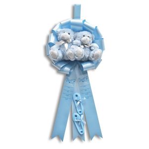 Baby Birth Announcement Ribbon with Plush Teddy Bears - It's Twins - Boys
