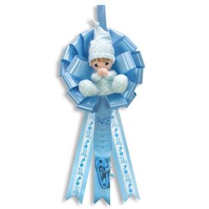 Baby Birth Announcement Ribbon with Plush Precious Moments Doll - It's a Boy