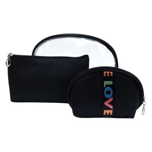 3-Piece Love Cosmetic Bag Set - Black