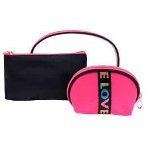 3-Piece Love Cosmetic Bag Set - Pink