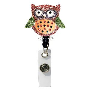 Rhinestone Retractable Badge Reel - Owl