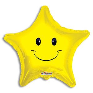 Smiley Face Star Foil Balloon - Bagged