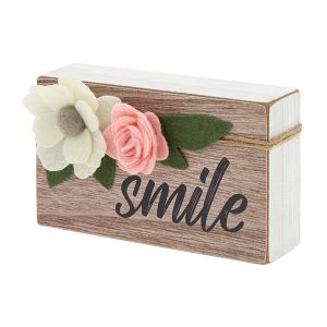 Wood Mini-Block Sign with Felt Flowers