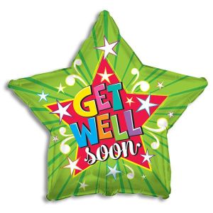 Get Well Soon Green Star Foil Balloon - Bagged