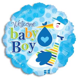 Welcome Baby Boy Stork Foil Balloon - Bagged