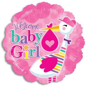 Welcome Baby Girl Stork Foil Balloon - Bagged