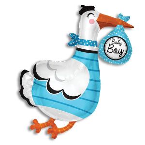 Baby Boy Stork Jumbo Foil Balloon - Bagged