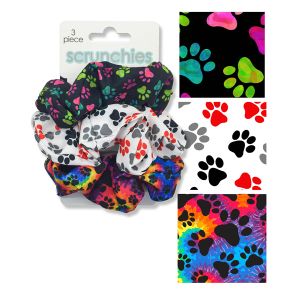 3-Pack Silky Soft Scrunchies - Paw Prints
