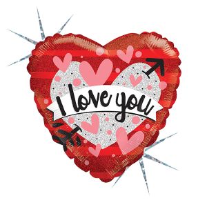 I Love You Heart and Banner Holographic Foil Balloon