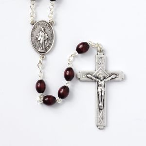 Rosary - Oval Brown Wood Beads