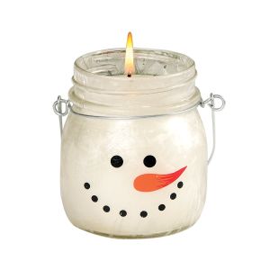 Frosted Glass Jar Snowman Candle