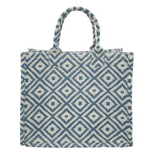 Designer Tote Bag with Vegan Leather Lining - Blue