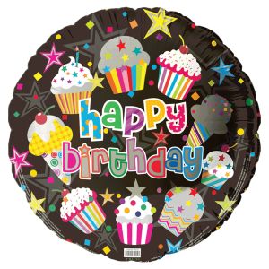 Happy Birthday Cupcake Holographic Foil Balloon