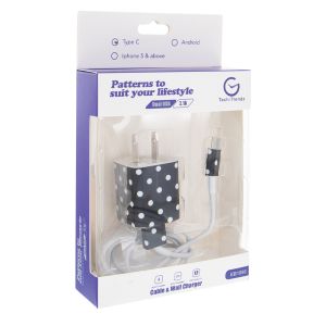 Type-C Patterned Cable and Wall Charger - Polka Dot