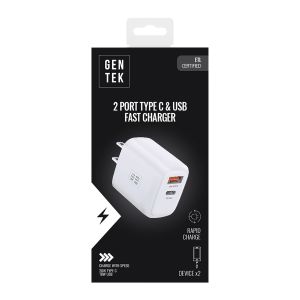 Gen Tek Dual 2-Port Type C and USB Fast Charger