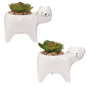 Ceramic Pet Planters with Artificial Succulents