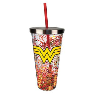 Glitter Straw Tumbler - Wonder Woman