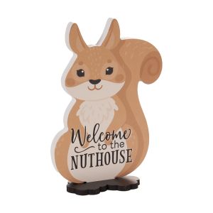 Squirrel Shaped Wood Sign with Feet - Nuthouse