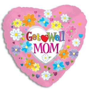 Get Well Mom Heart and Flowers Foil Balloon
