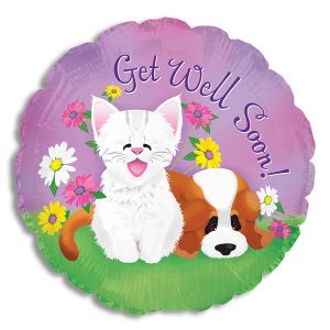 Get Well Soon Puppy and Kitty Foil Balloon - Bagged