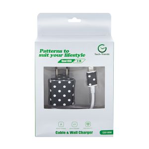 iPhone Patterned Cable and Wall Charger - Polka Dot