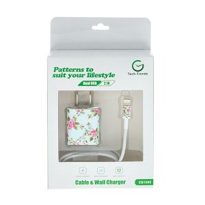 iPhone Patterned Cable and Wall Charger - Floral