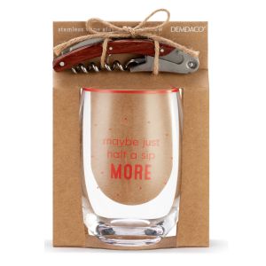 Glass and Corkscrew Set - Maybe Just Half a Sip More