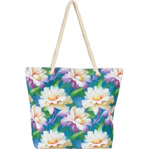 3D Floral Print Zippered Tote With Rope Handles
