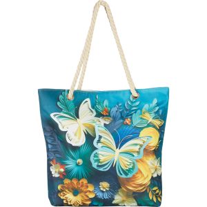 3D Butterfly Print Zippered Tote With Rope Handles