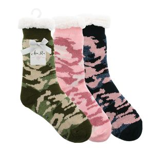 Women's Sherpa-Lined Camo Slipper Socks